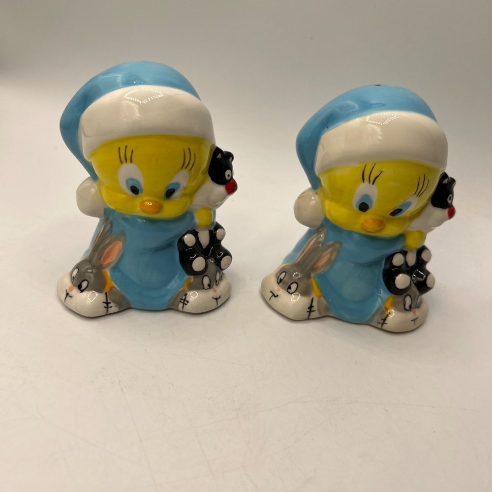 Vintage Tweety Bird Salt And Pepper Shakers Looney Tunes Blue Yellow